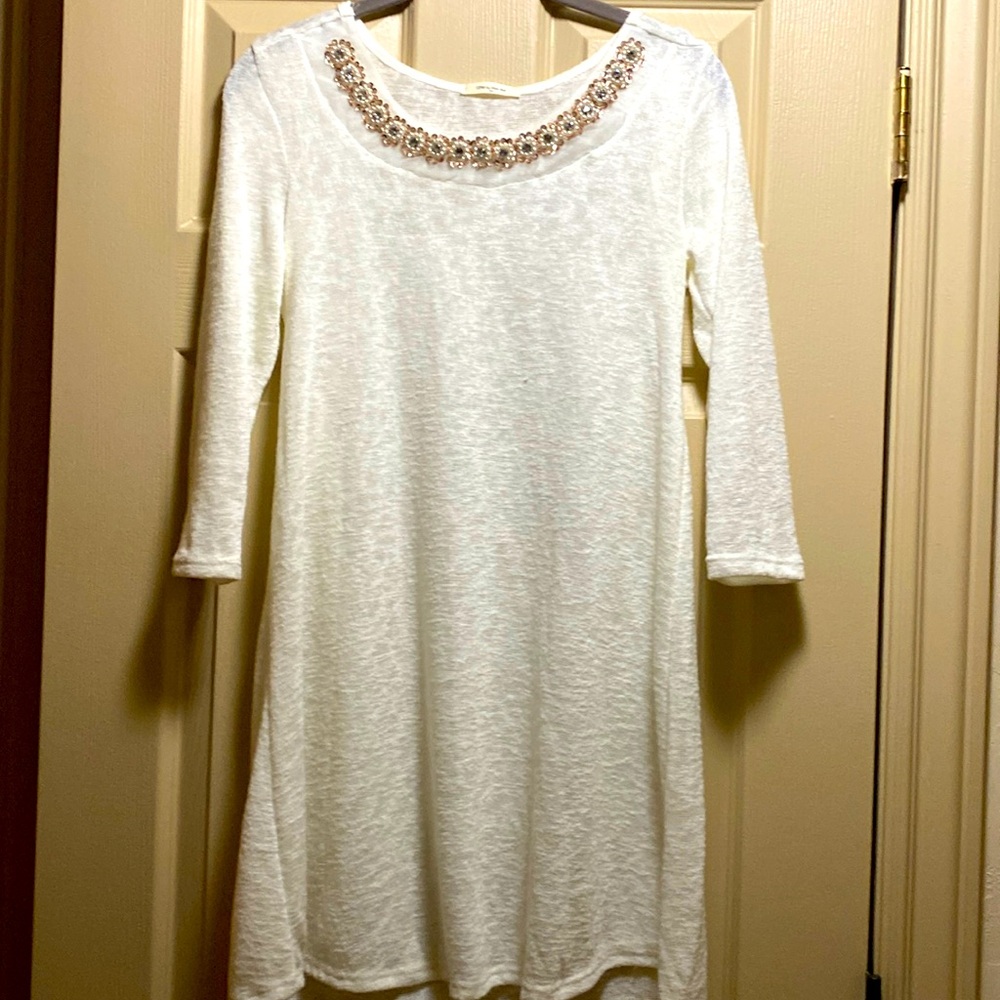 12pm by Mon Ami tunic dress white with rhinestones and sequence size medium